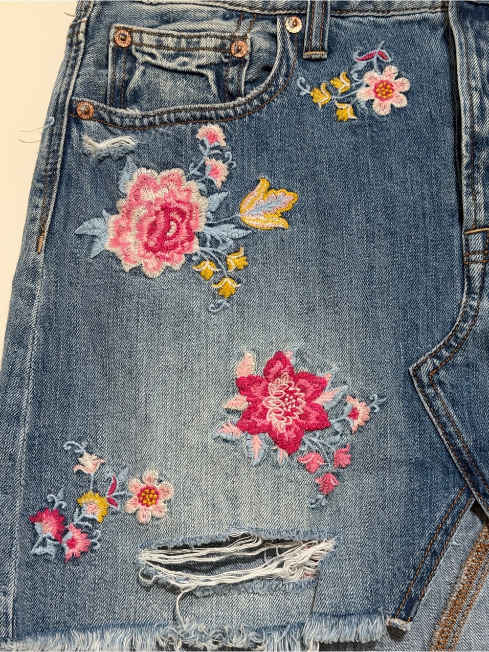 American Eagle Outfitters Embroidered Blue Denim Mini Skirt - Picture 6 of 9